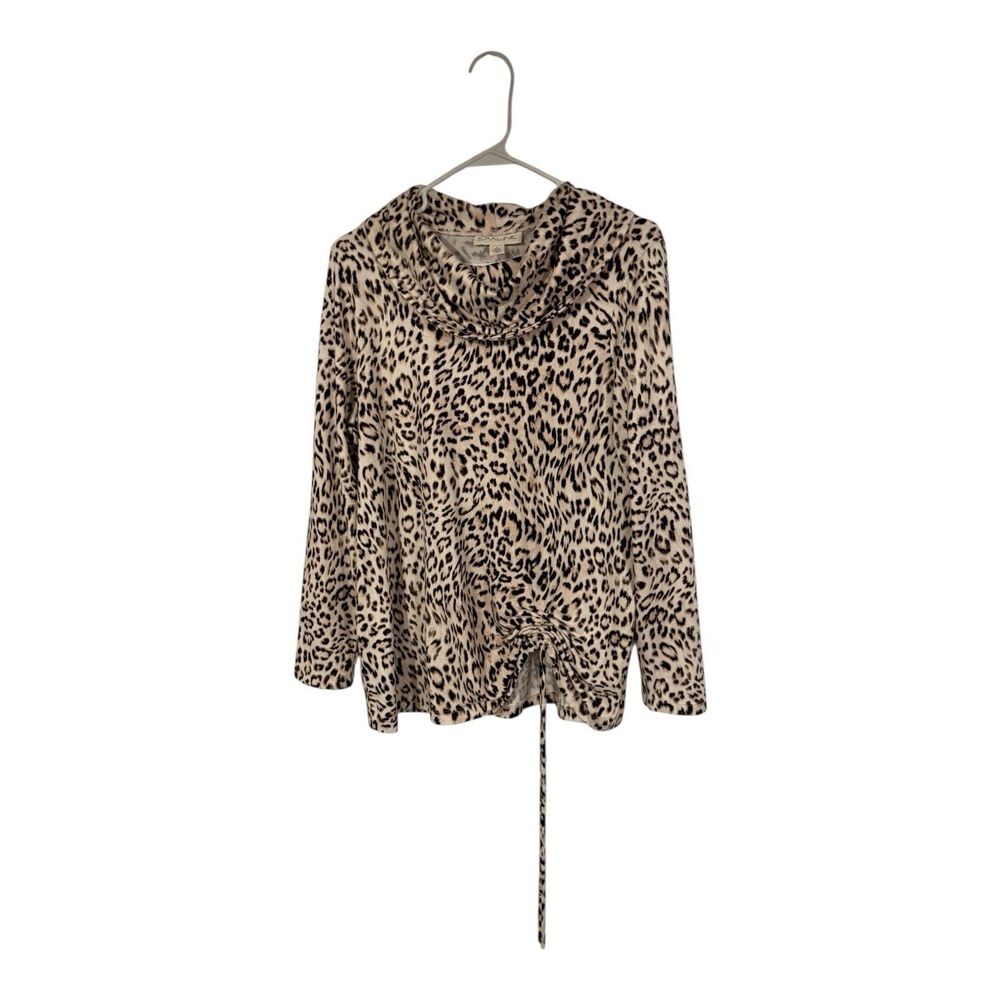 Emaline Long Sleeve Top Blouse Women's size L w/gather in front Animal Print